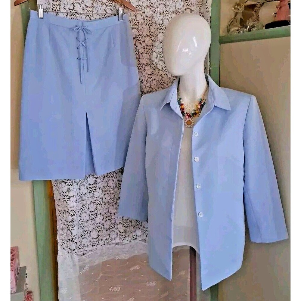Kasper Skirt Suit 10p Powder Blue Jacket/Pencil Skirt Business Career Attire